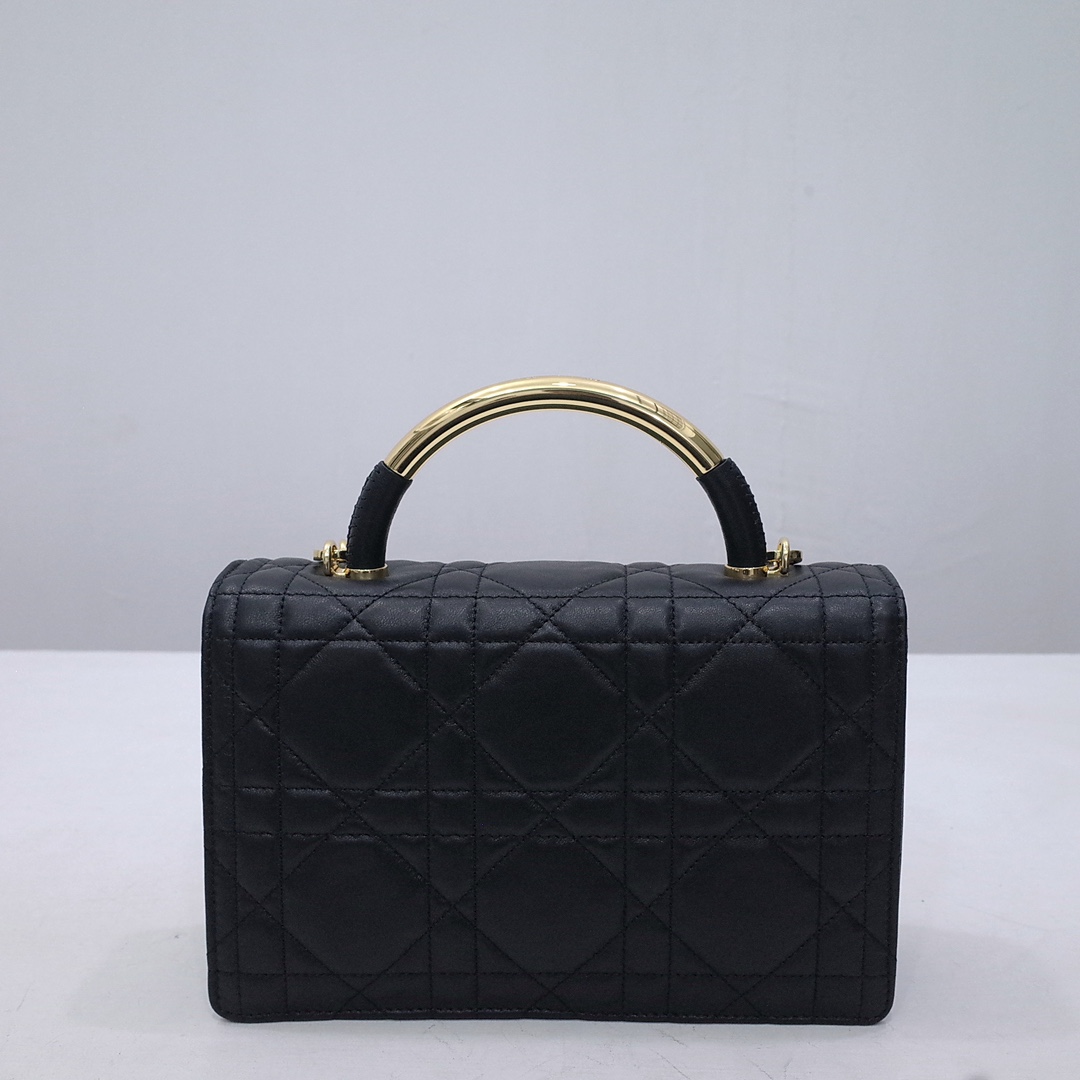 Medium Dior Ange Bag Black Macrocannage Lambskin